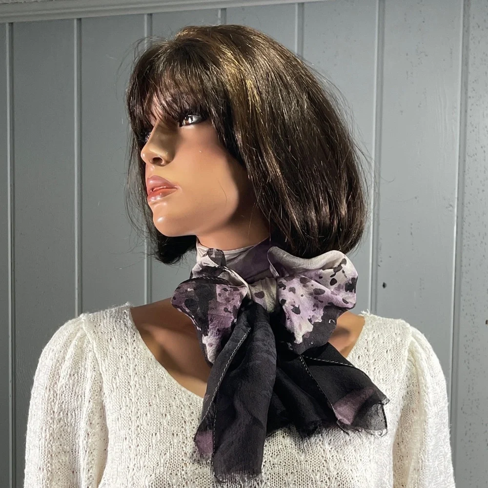 Talbots Women’s Black & Purple 100% Silk Scarf